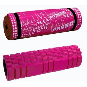 Lifefit yoga roller A11 45x14cm + Lifefit yoga mat exclusive plus 180x60x1.5cm růžová barva obraz