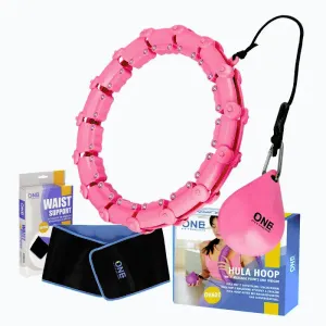 ONE FITNESS Sada masážní hula hoop OHA02 se závažím a zeštíhlujícího pásu BR160 růžová obraz